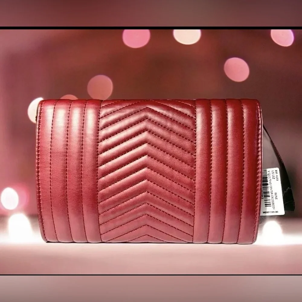 NWT- Badgley Mischka V quilting center crossbody in wine - style 4183 - Picture 2 of 8